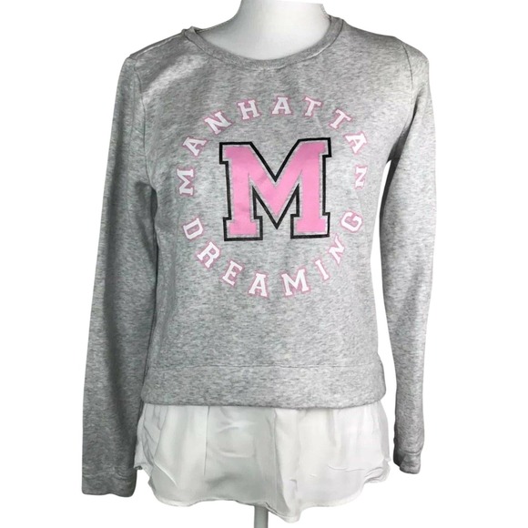 H&M Other - H&M Sweatshirt Tween 14Y+ Gray Manhattan Dreaming Varsity Preppy Layered Hem